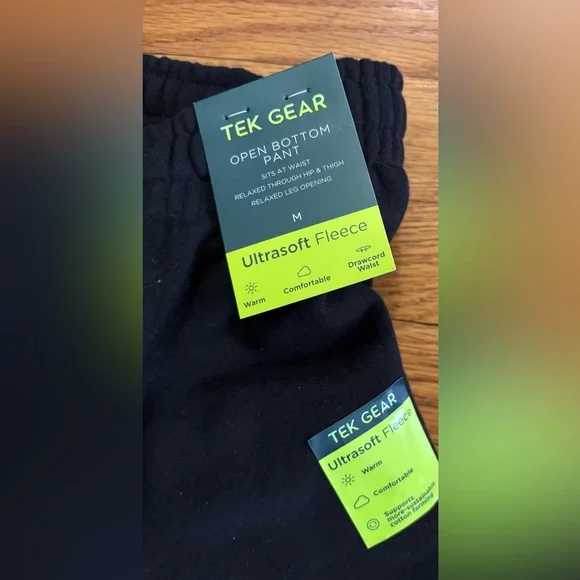 Tek Gear Ultrasoft Fleece Pants Men’s Medium Black Open Bottom Sweatpants New - Picture 3 of 6